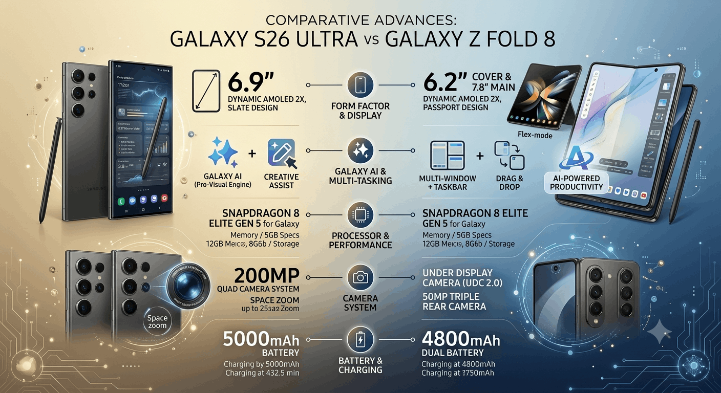 Difference Between Samsung Galaxy S26 and Samsung Z Fold 8